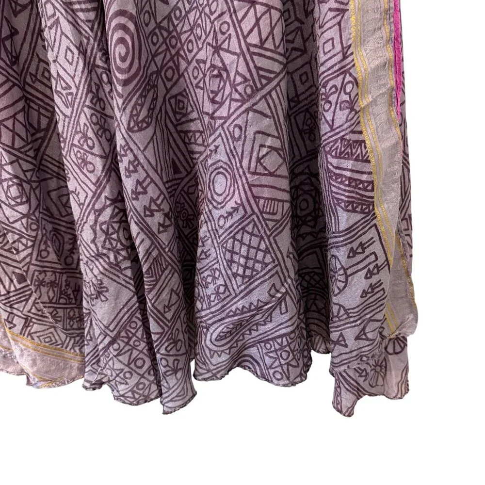 Boho Reversible Wrap Skirt Silk Purple Pink Tie Hippie Indie Fairy Layered - Picture 7 of 12